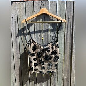 Black and cream sheer velvet floral crop top by lioness size XL